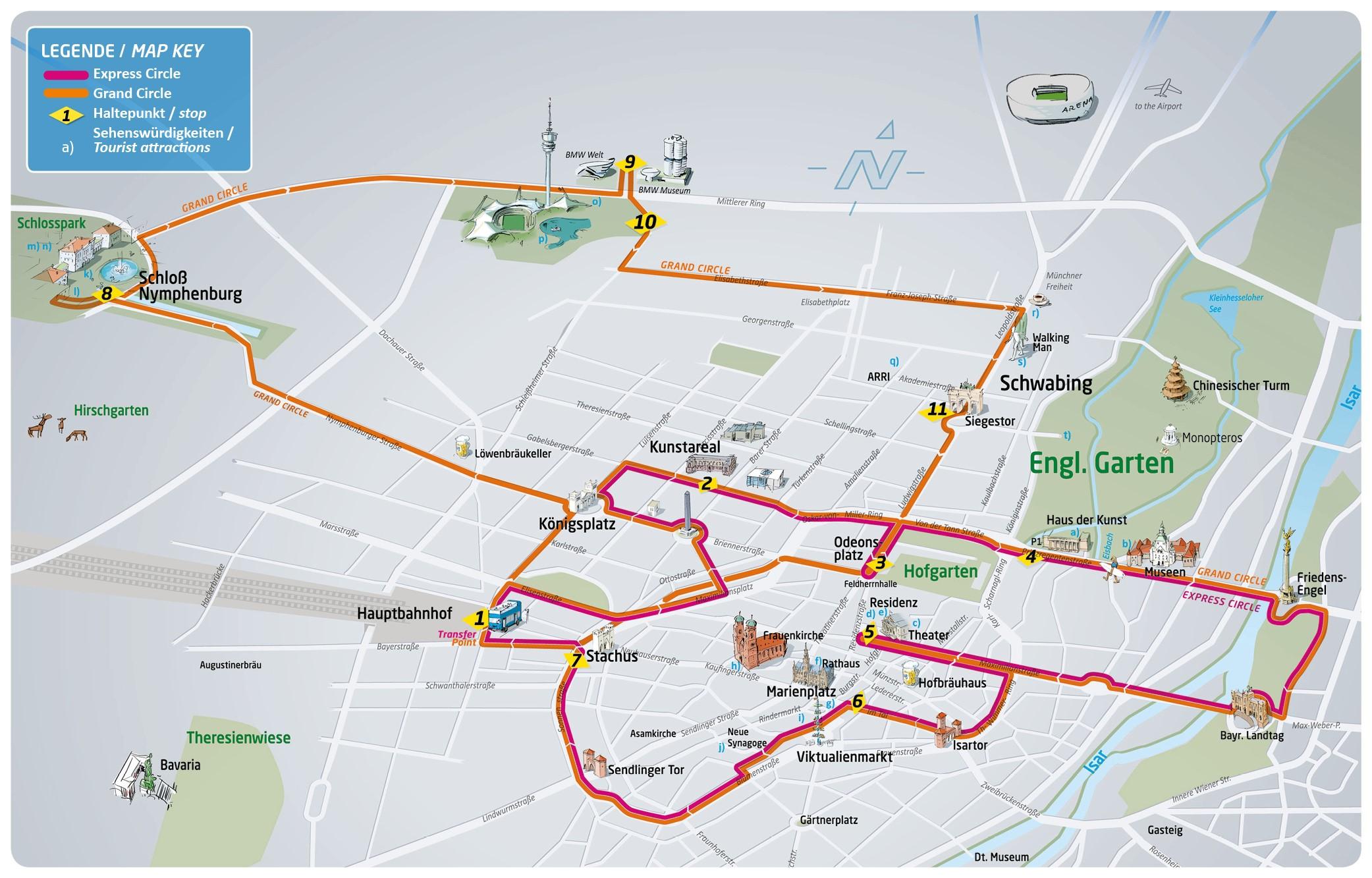 Münchenin hop on hop off map - Kartta münchenin hop on hop off (Baijeri -  Saksa)