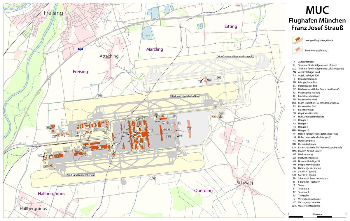 Münchenin lentokenttä kartta - München lentokenttä terminaali kartta  (Baijeri - Saksa)