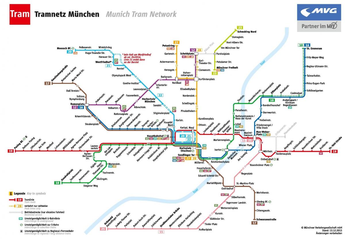 Münchenin raitiovaunu kartta - Kartta münchenin raitiovaunu (Baijeri -  Saksa)