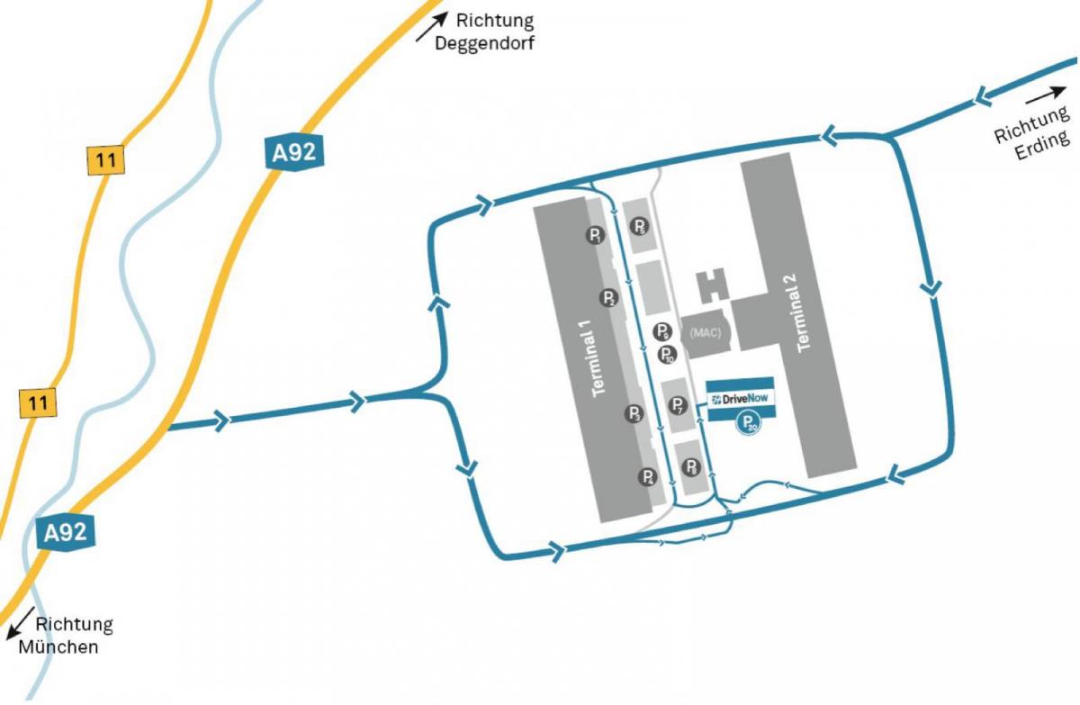 münchenin lentokenttä autonvuokraus kartta