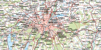Kartta münchenin ja ympäröiviin kaupunkeihin
