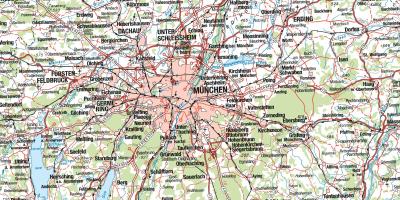 Kartta münchenin ja ympäröiviin kaupunkeihin